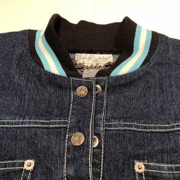 Baby Phat Women's Dark Blue Jean Jacket with Teal Accents - Picture 4 of 5